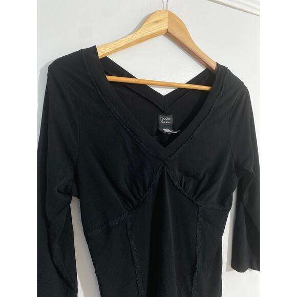Nicole Miller babydoll top women’s M black stretchy lace trim y2k whimsigoth - Picture 2 of 4